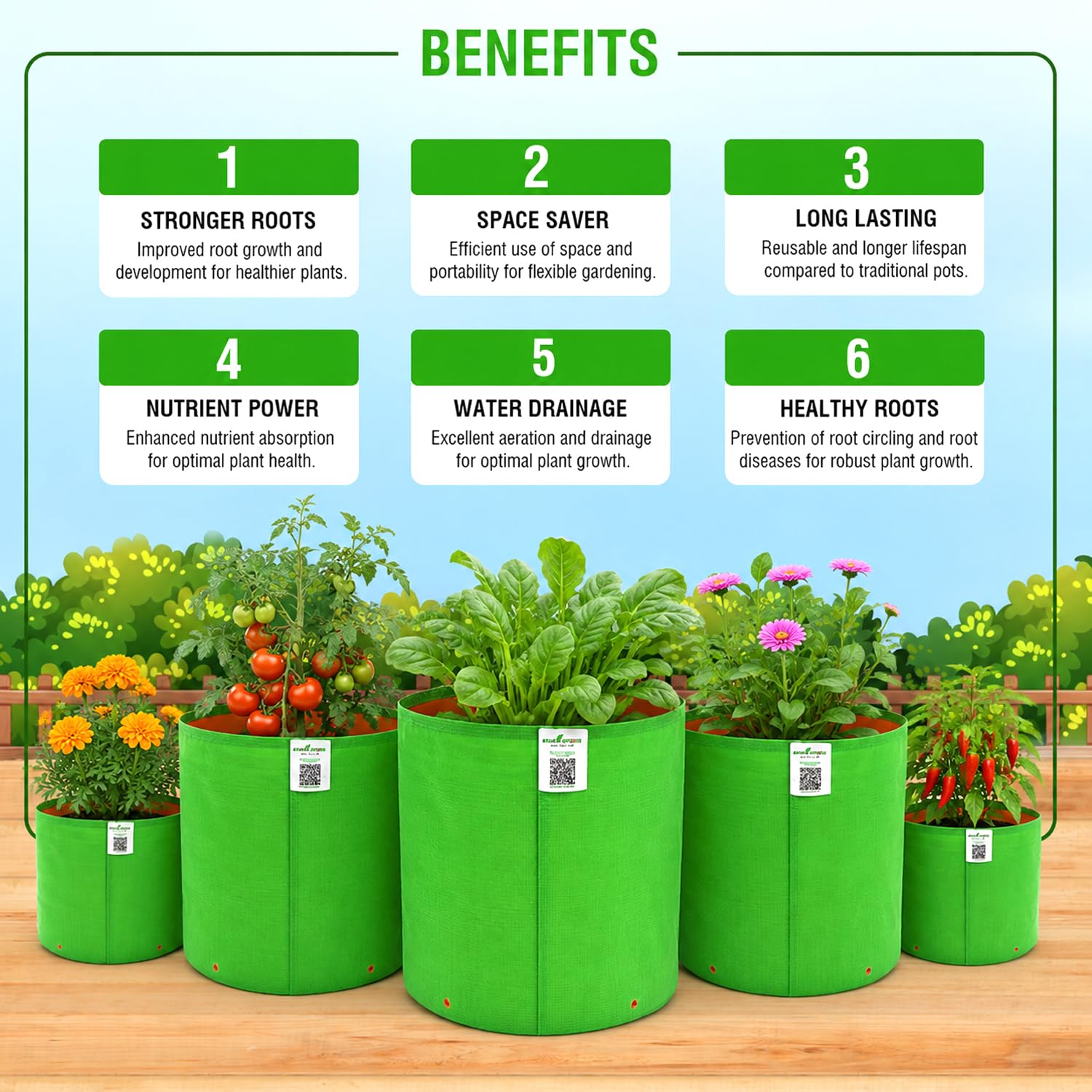 Anandi Green Grow Bags - Premium Plant Containers -5 Anandi Green Grow Bags - Premium Plant Containers -5