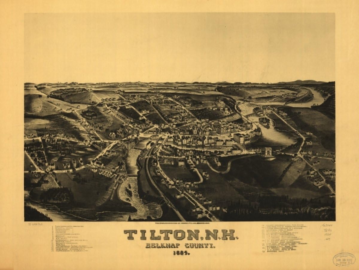 1884 Vintage Map of Tilton, New Hampshire Tilton, N.H