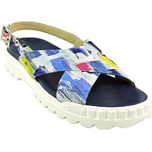 Baldinini Womens Multicolor Geometric Print Leather Slingback Sandals, Navy Blue Platform Sole