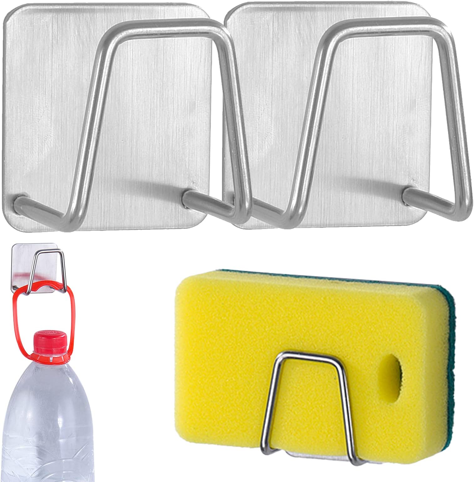 2 Pack Sink Scrub Holder for Kitchen Sponge Holder Stainless Steel Holder Drain Rack Strong Adhesive Small Sponge Holder Premium Rustproof & Waterproof Kitchen Sink Caddy