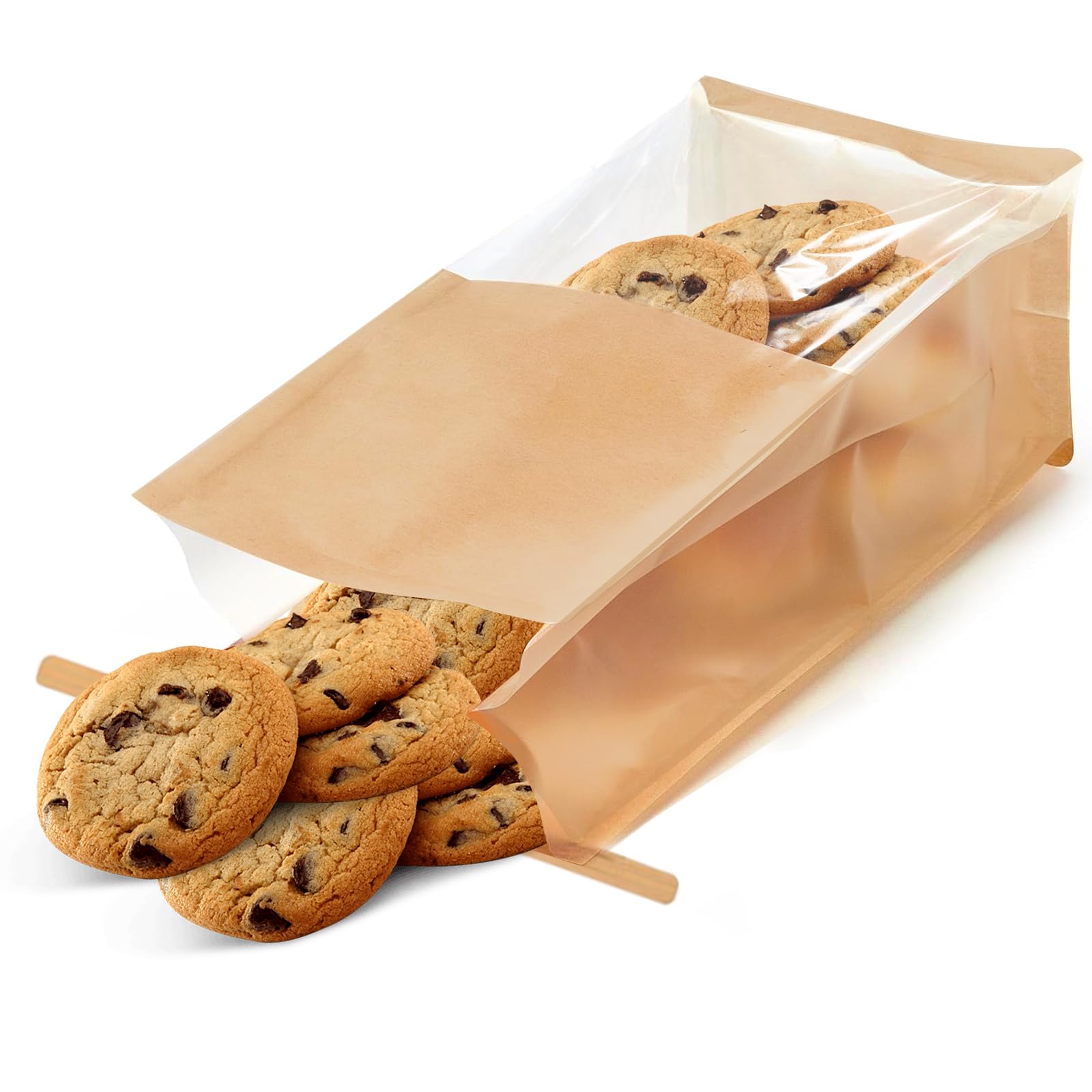 Paquete de 50 bolsas de pan de papel kraft con ventana transparente, bolsas de panadería de 11 x 5.1 x 3.9 pulgadas, bolsas de panadería de estaño, bolsas de pan kraft para embalaje de panes,