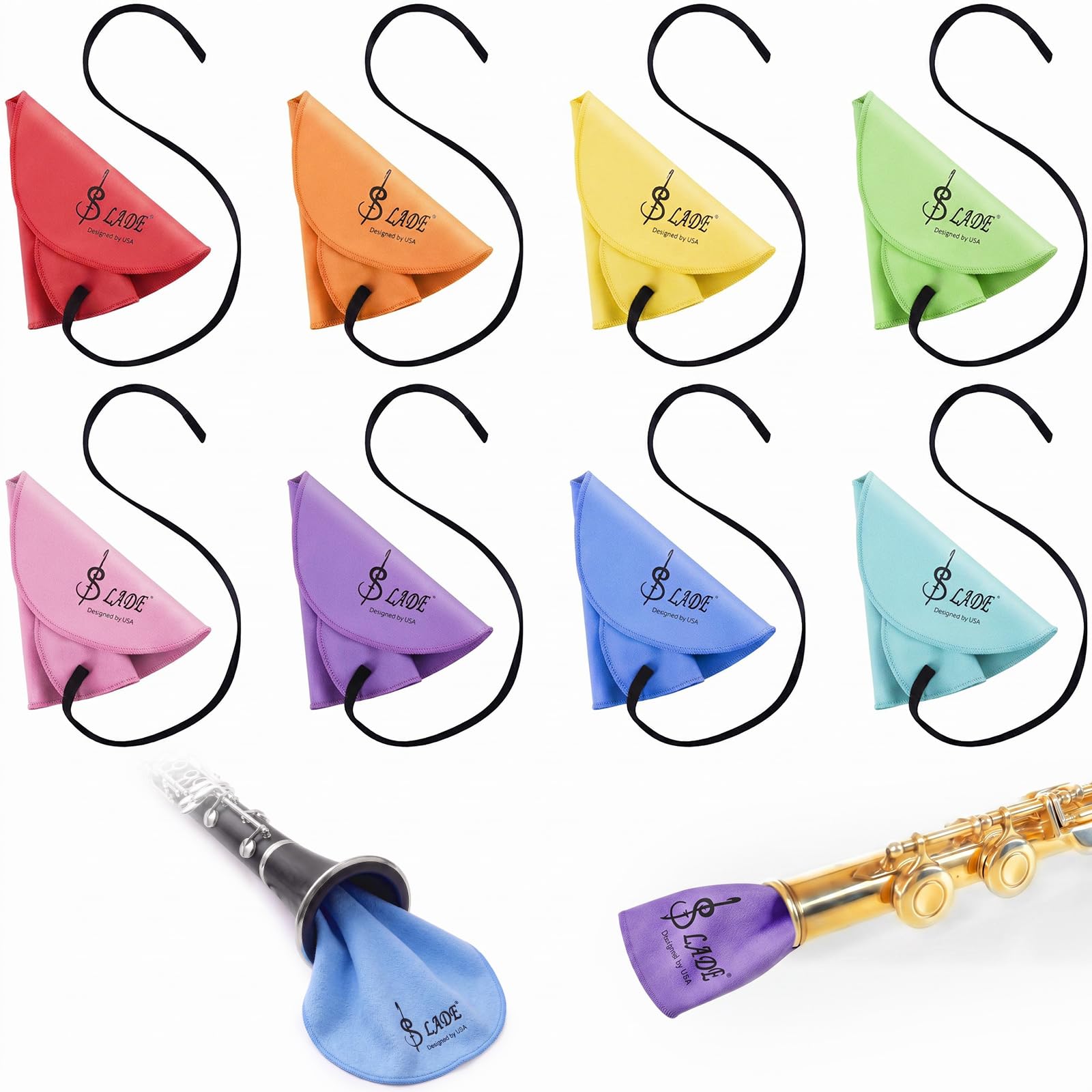 Yinder 8 Clarinet Swab Cloth Clarinet Cleaner Cleaning,Rainbow
