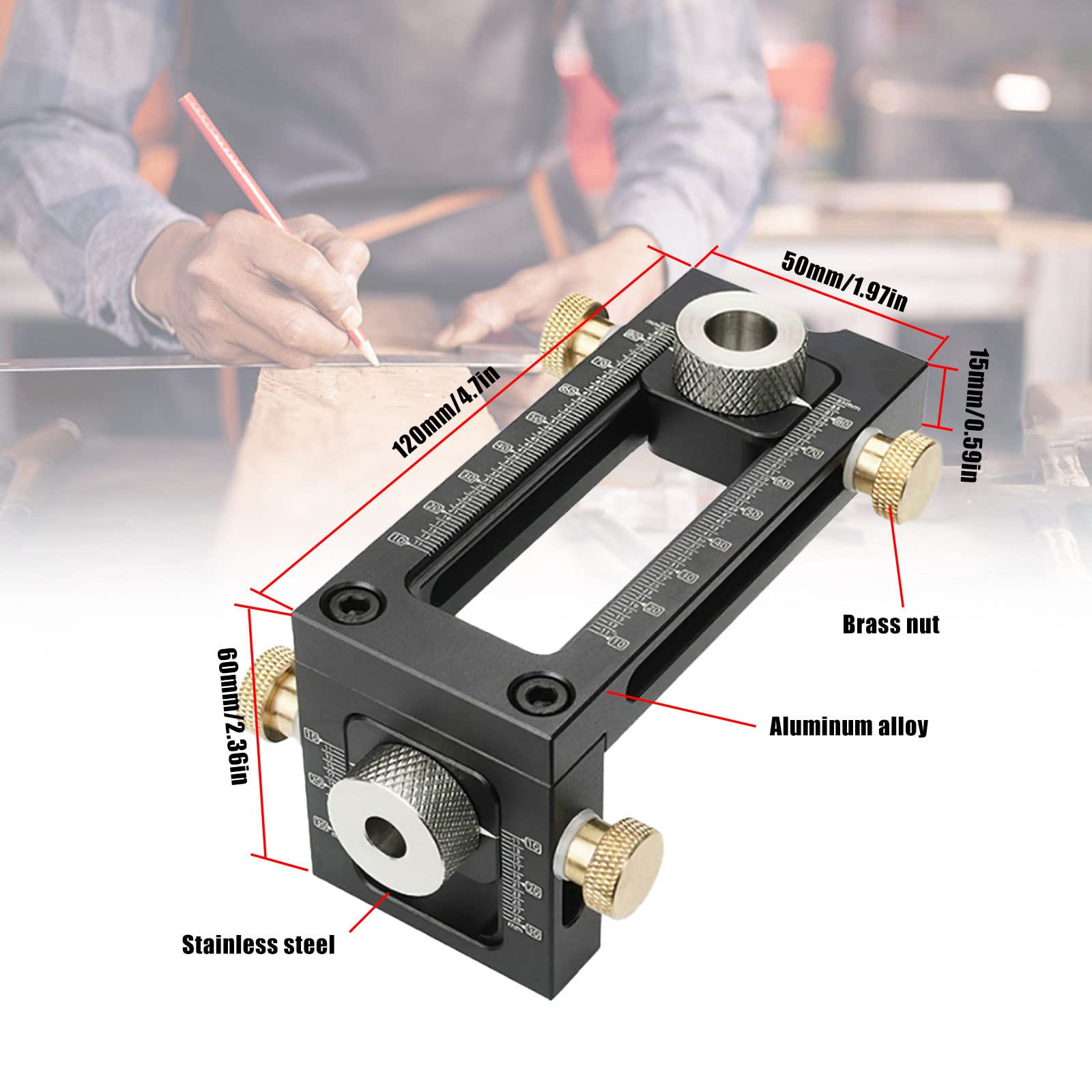 Kit per foratura in legno 2-in-1, 6/8/10/12/15mm Pin Fixture Puncher Locator, Kit guida per trapano per tasselli per l'installazione di armadietto da letto (6/8/10/12/15mm)