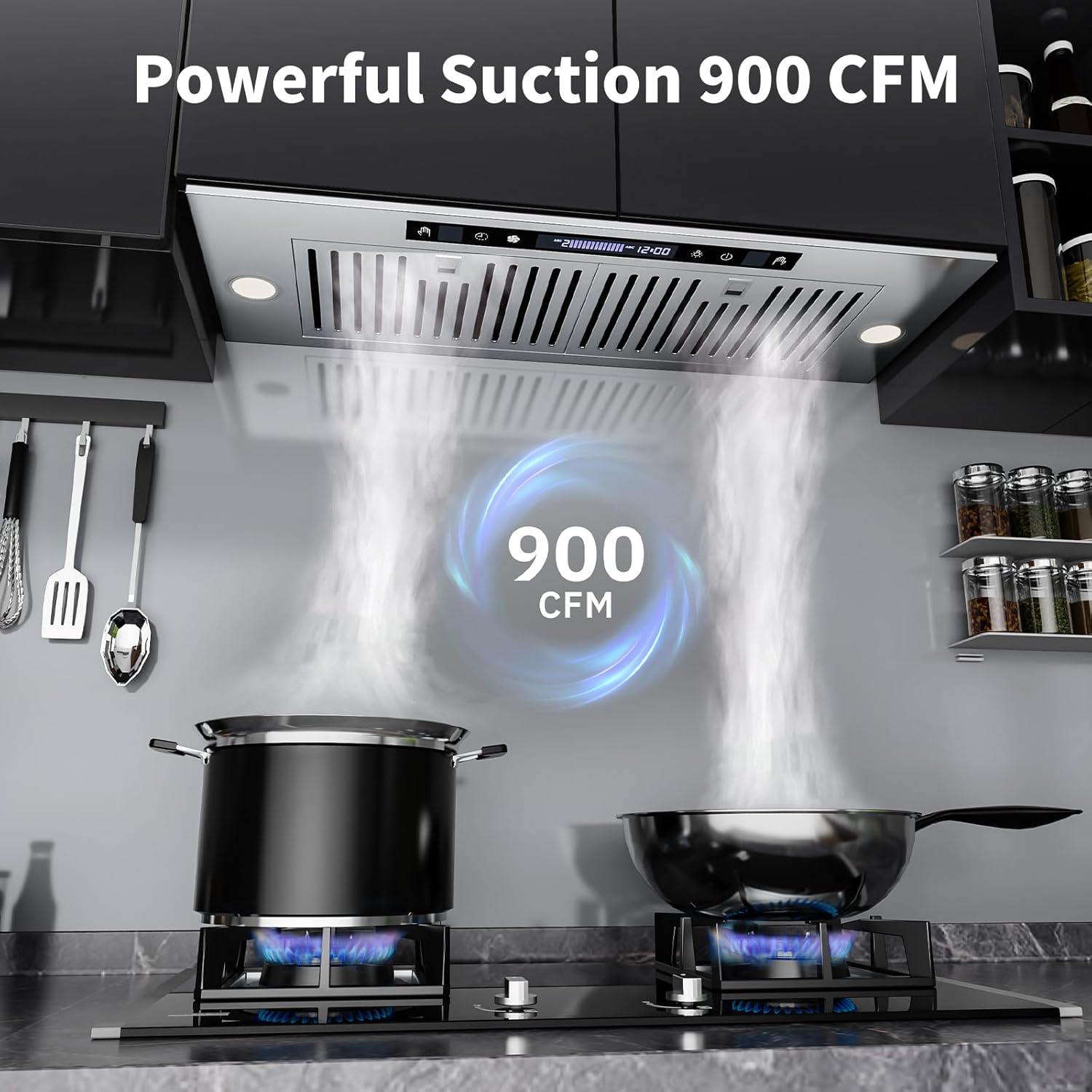 TABU Built-in Range Hood 36inch with 900CFM,Kitchen Hood Insert with 4 Speed Gesture Sensing/Remote Control/Touch, Delay Off Timer, 2Pcs Lights