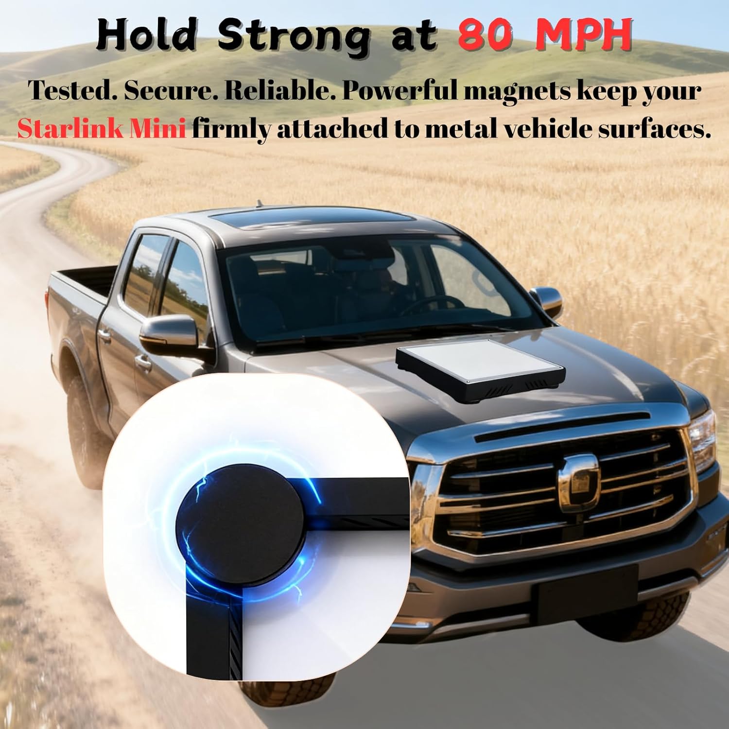 Starlink Mini Roof Mount Kit – 266 lbs Vehicle Magnetic Flat Mount, Premium ASA Material with High-Strength Acrylic Cover, 360° Protection and Uninterrupted Signal(Black)
