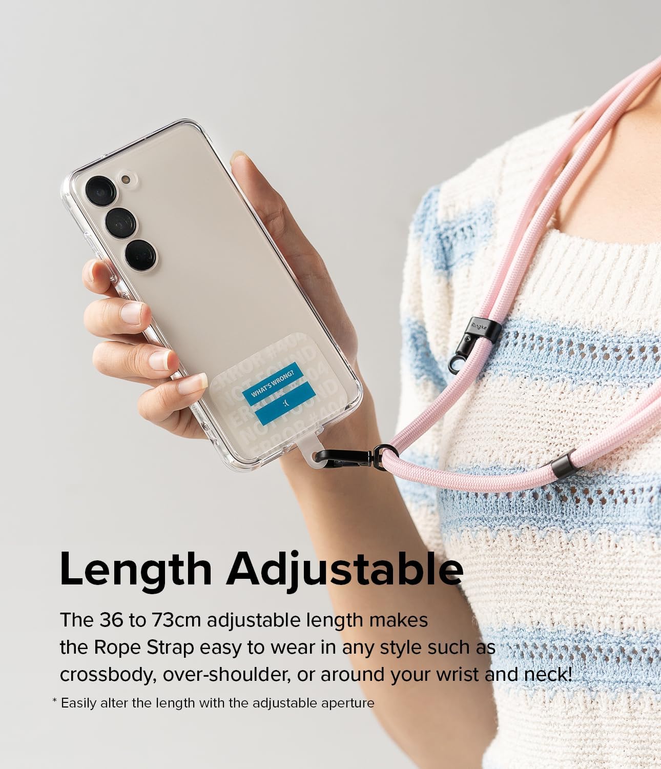 Ringke Holder Link Lettering Patch Adjustable Crossbody Strap with Cell Phone Tether Tab, Universal Multifunctional Lanyard Patch for Most Smartphones - Khaki & White