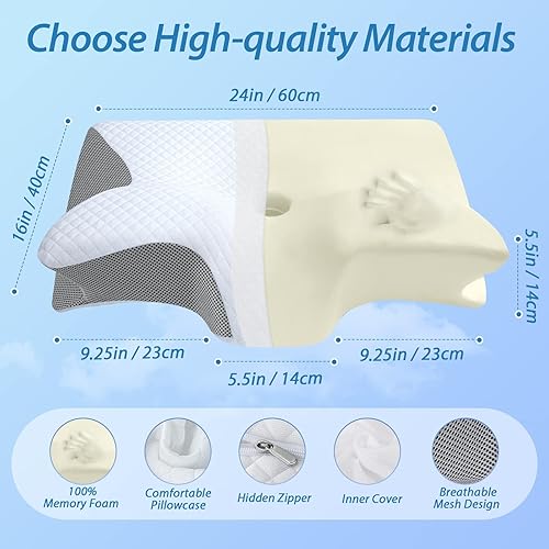 Miniatura 5 de HOMCA Almohada cervical de espuma viscoelástica, 2 en 1, almohada ortopédica de contorno ergonómico para dolor de cuello, almohadas de apoyo