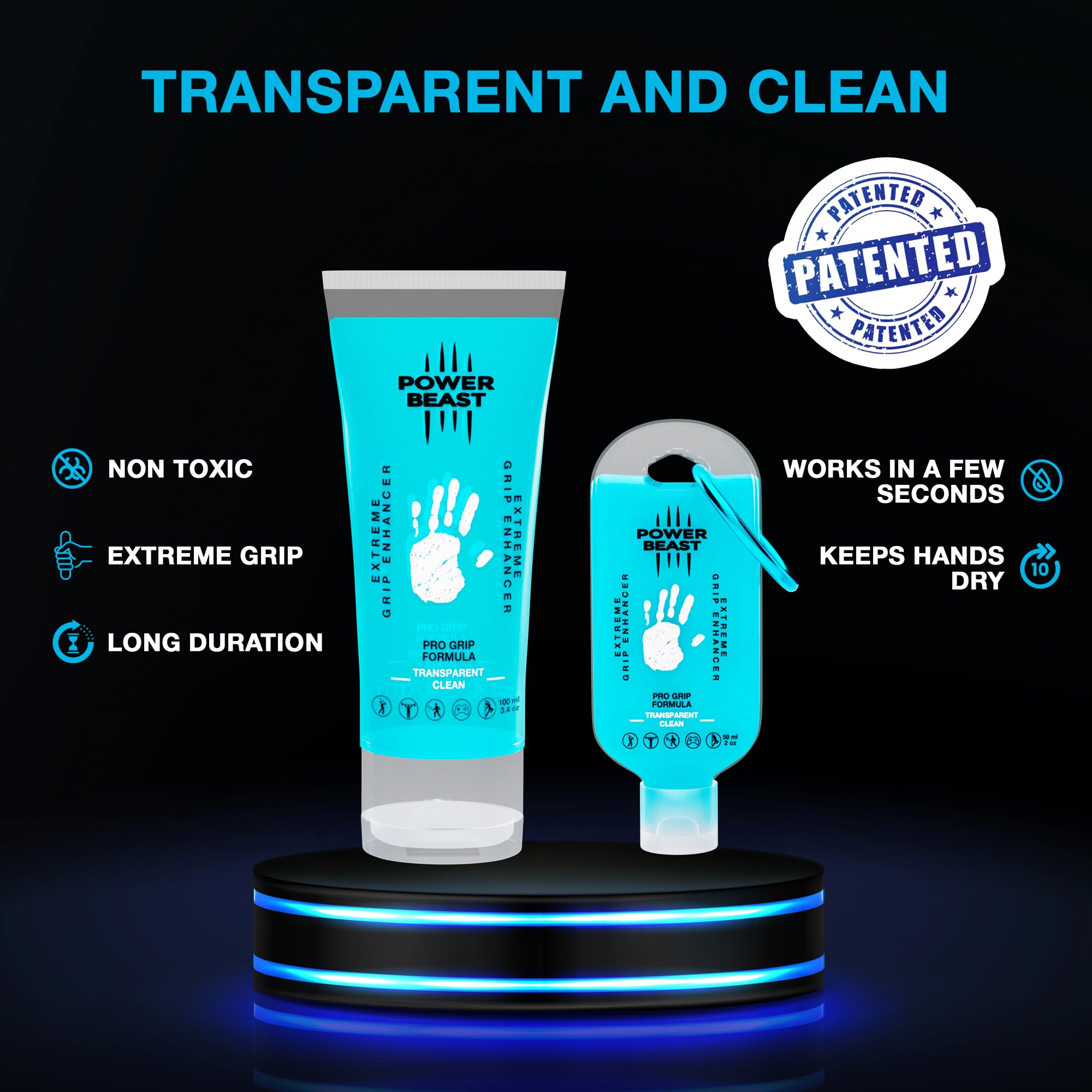Pack Meilleure Grip pour Les Sports, Transparent et Propre pour Les Mains des Athlètes. Tranparent Liquid Chalk, Stop Sweat, Grip Golf, Grip PoleDance, Escalade, Tennis, Gaming, 100+59Ml.