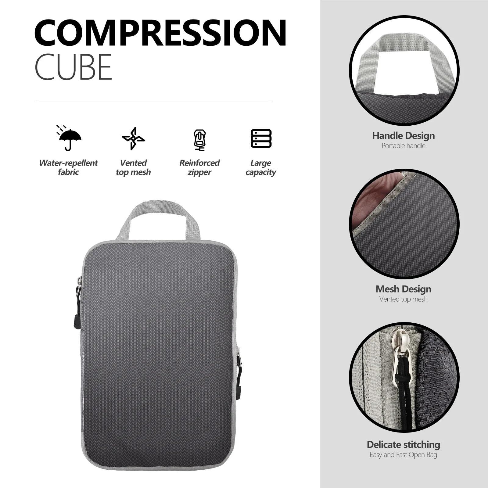 Set di 3-7 cubi compressi da viaggio con borsa per scarpe, bagaglio visivo, portatile e leggero, set da 5 pezzi, grigio