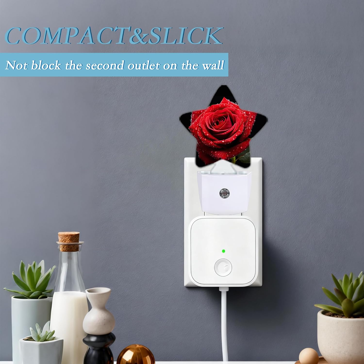 Red Rose Night Light,Plug Into Wall Decor Nightlights for Bedroom,Bathroom,Hallway,Stairway,Kitchen,with Dusk to Dawn Light Auto Sensors Led Night Lights Room Gifts