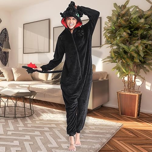 Miniatura 4 de Pijama sin dientes, disfraz de franela de tren de dragón de Navidad, disfraz de invierno de felpa, pijamas para cosplay, para familia, mujeres y