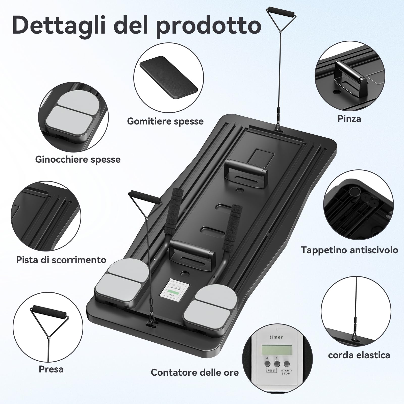 Pilates Reformer, Pilates Board Pieghevole,Macchina Pilates Portatile,Allenamento Completo del Corpo per Casa,Macchina per Esercizi Addominali Rimbalzo Automatico