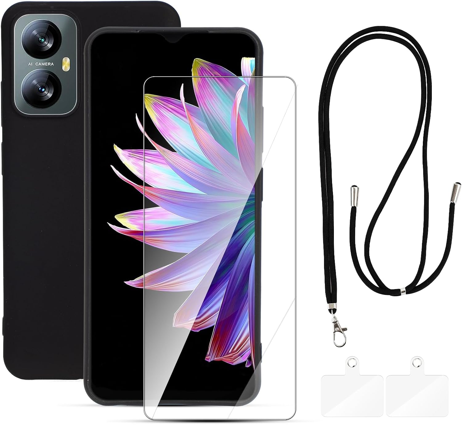 Mobile Phone Case for Blackview A52/A52 Pro Skin-Friendly TPU Fall and Scratch Protection Protective Case for Blackview A52/A52 Pro with HD Tempered Glass Screen Protector and Mobile Phone Lanyard