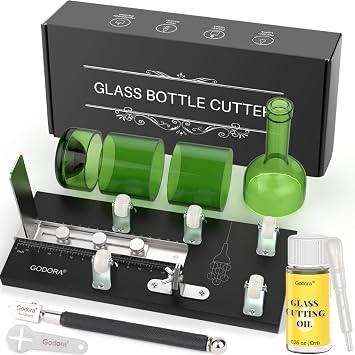 Glass Bottle Cutter & Cutting Oil, Wooden Base Kit with Dual Scales
