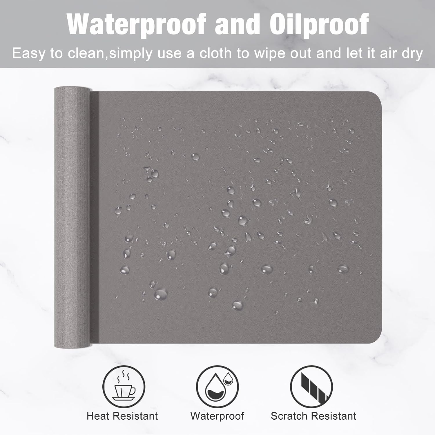 Hsurbtra Desk Pad, 23.6" x 13.8" PU Leather Desk Mat, M Extended Mouse Pad, Waterproof Desktop Blotter Protector, Non-Slip Ultra Thin Small Laptop Keyboard Writing Mat for Office Home, Light Gray - 5