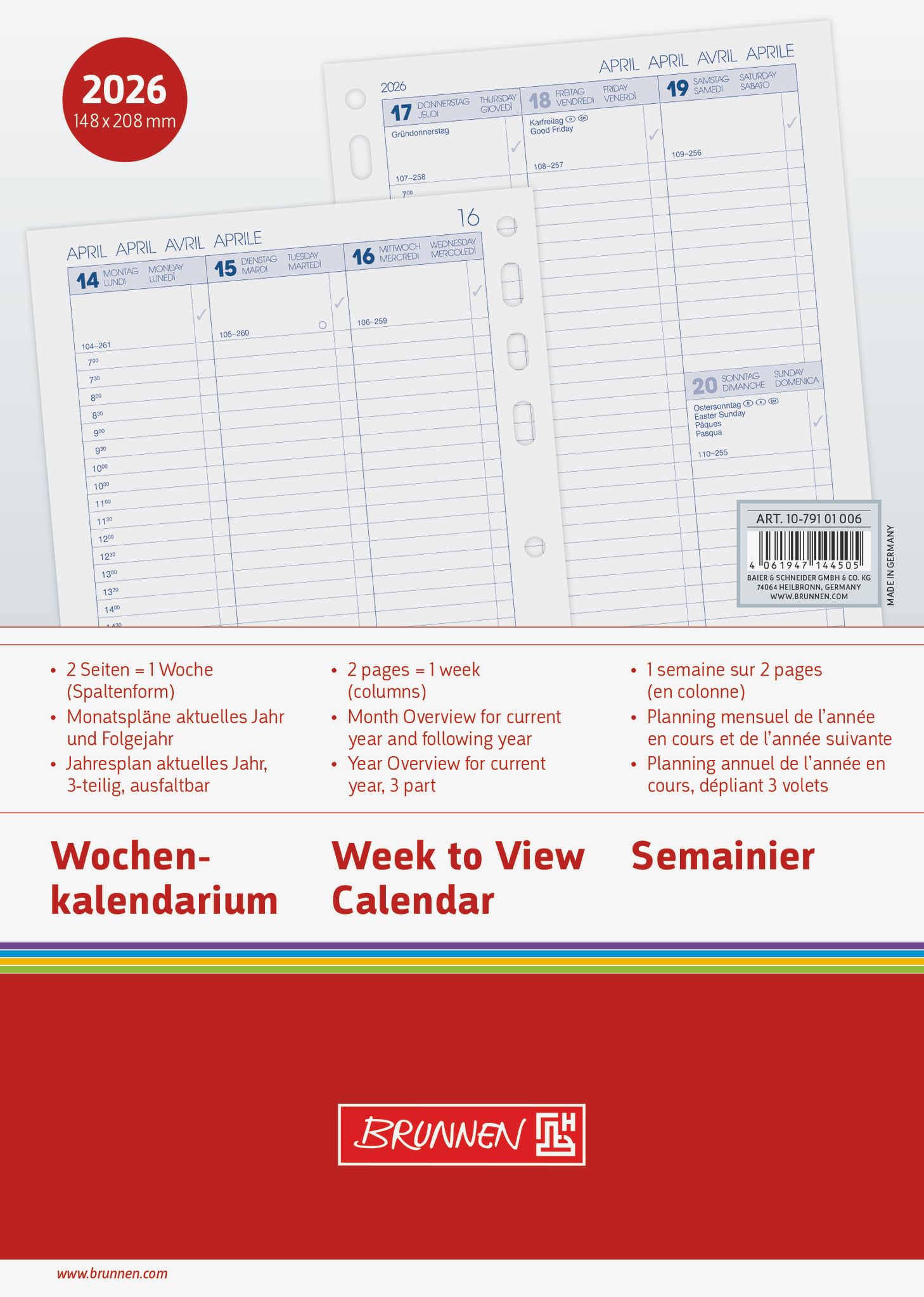 BRUNNEN Weekly Calendar Business 2026 Column Shape A5