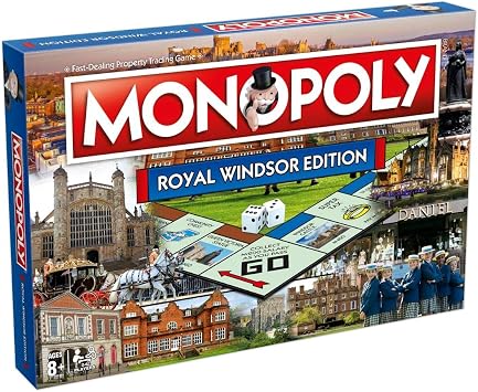 Winning Moves Royal Windsor Monopoly Board Game, Advance to the Windsor Lawn Tennis Club, Cinnamon Cafe, Windsor Castle and trade your way to success, gift for ages 8 plus