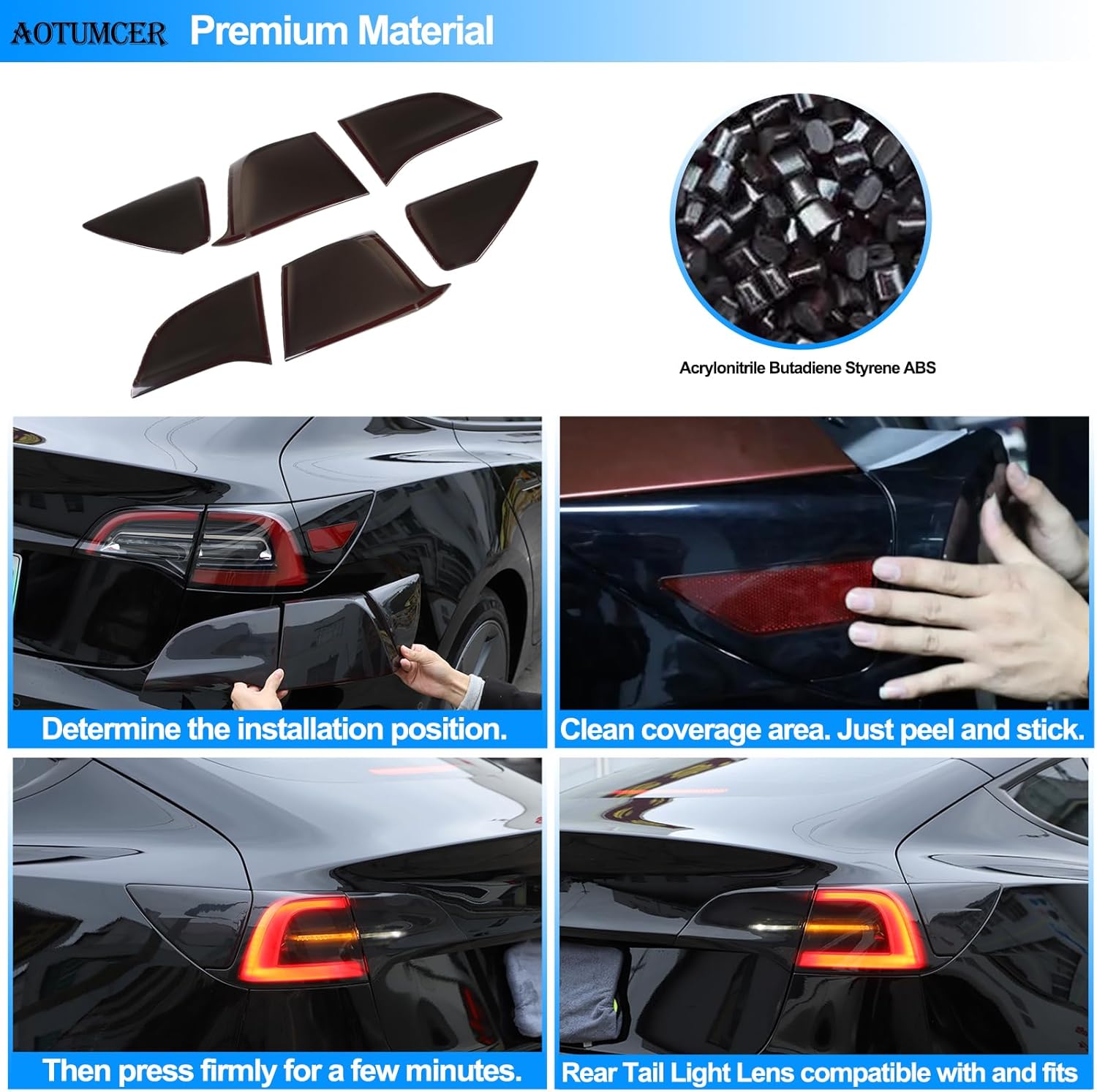 Car Tail Light Cover Compatible with 2016-2022 Tesla Model 3/2016-2022 Tesla Model Y, Smoked Rear Tail Light Trim Cover ABS Rear Lamp Cover Exterior Protection Accessories, Set of 6