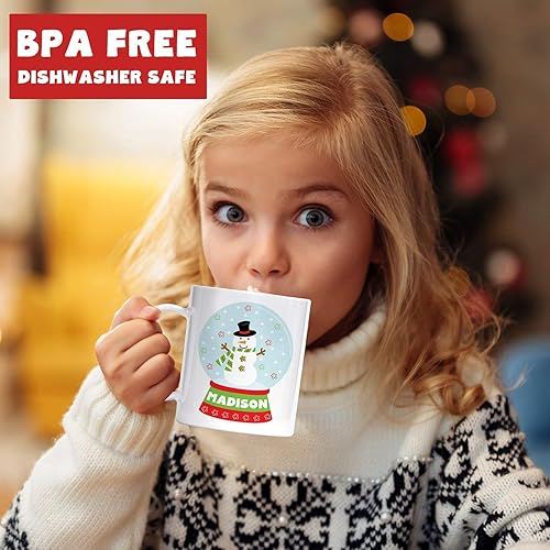 Miniatura 2 de Personalized Snowman Snow Globe Christmas Cup with Kids Name Unbreakable Child's Mug | Dishwasher Safe | BPA Free