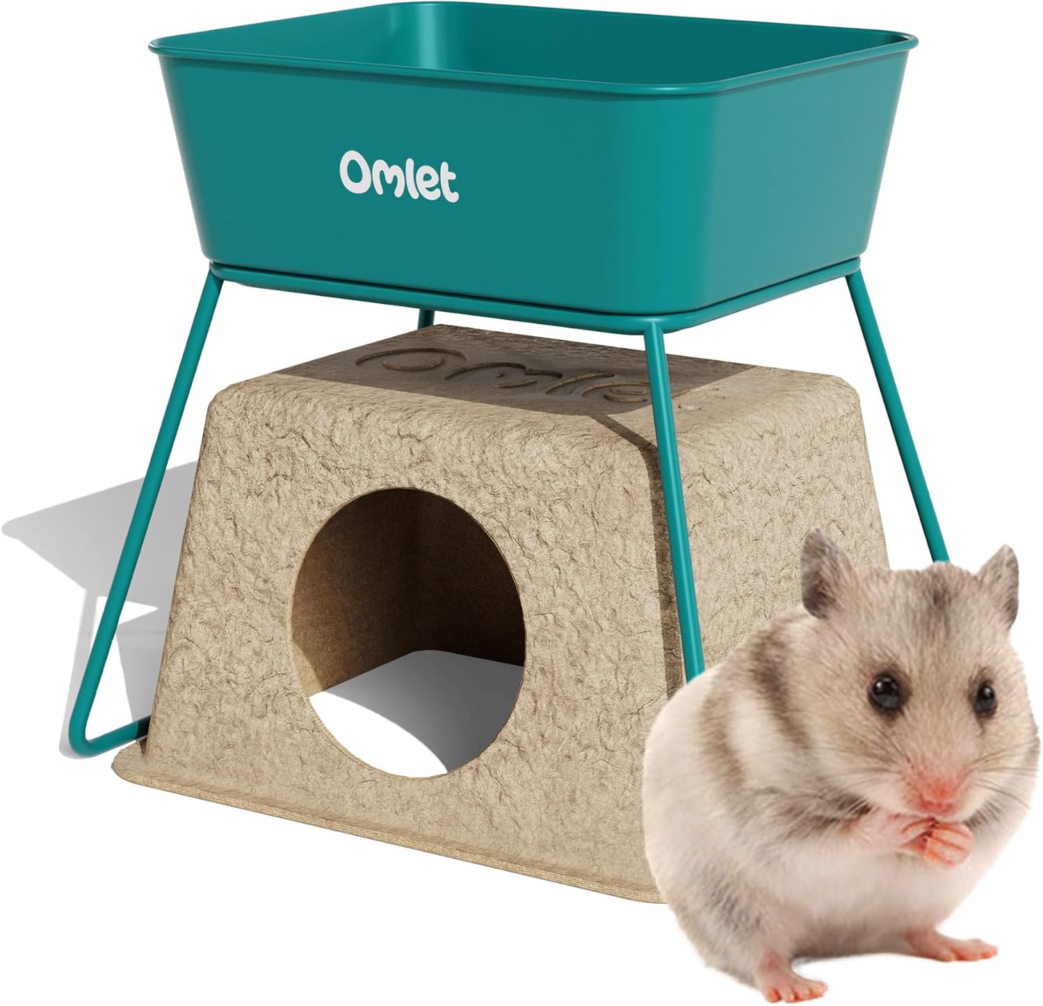 Omlet Hamster Sand Bath | Perfect Sand Bath Size for All Types of Hamsters and Gerbils | Comes with Compostable Hide to Slot in Under The Stand for Post Bath Burrowing | Green