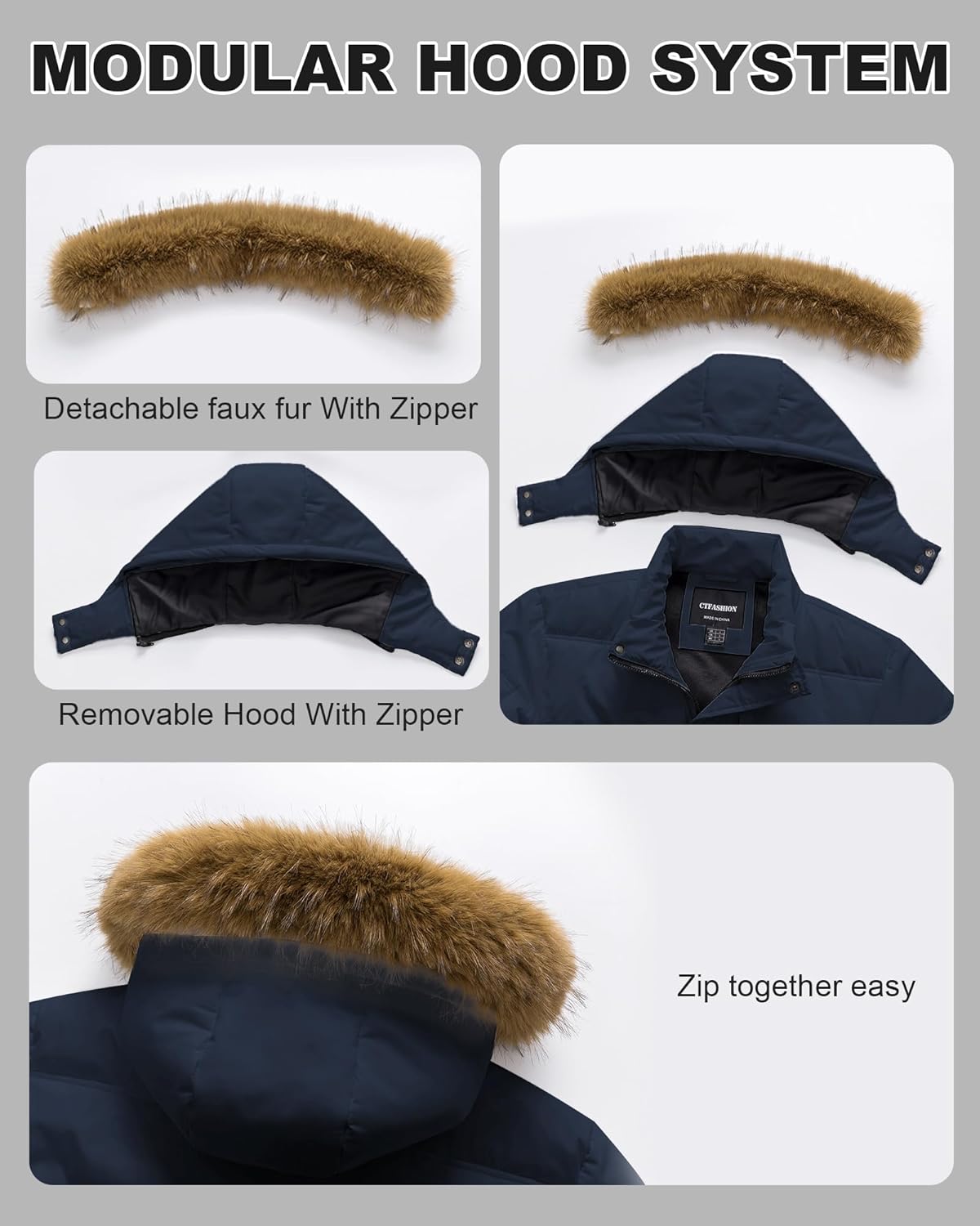 Men's Puffer Jacket Winter Coat Puffy Parka with Fur Hood Waterproof & Windproof Shell Fleece lining 4 Pockets