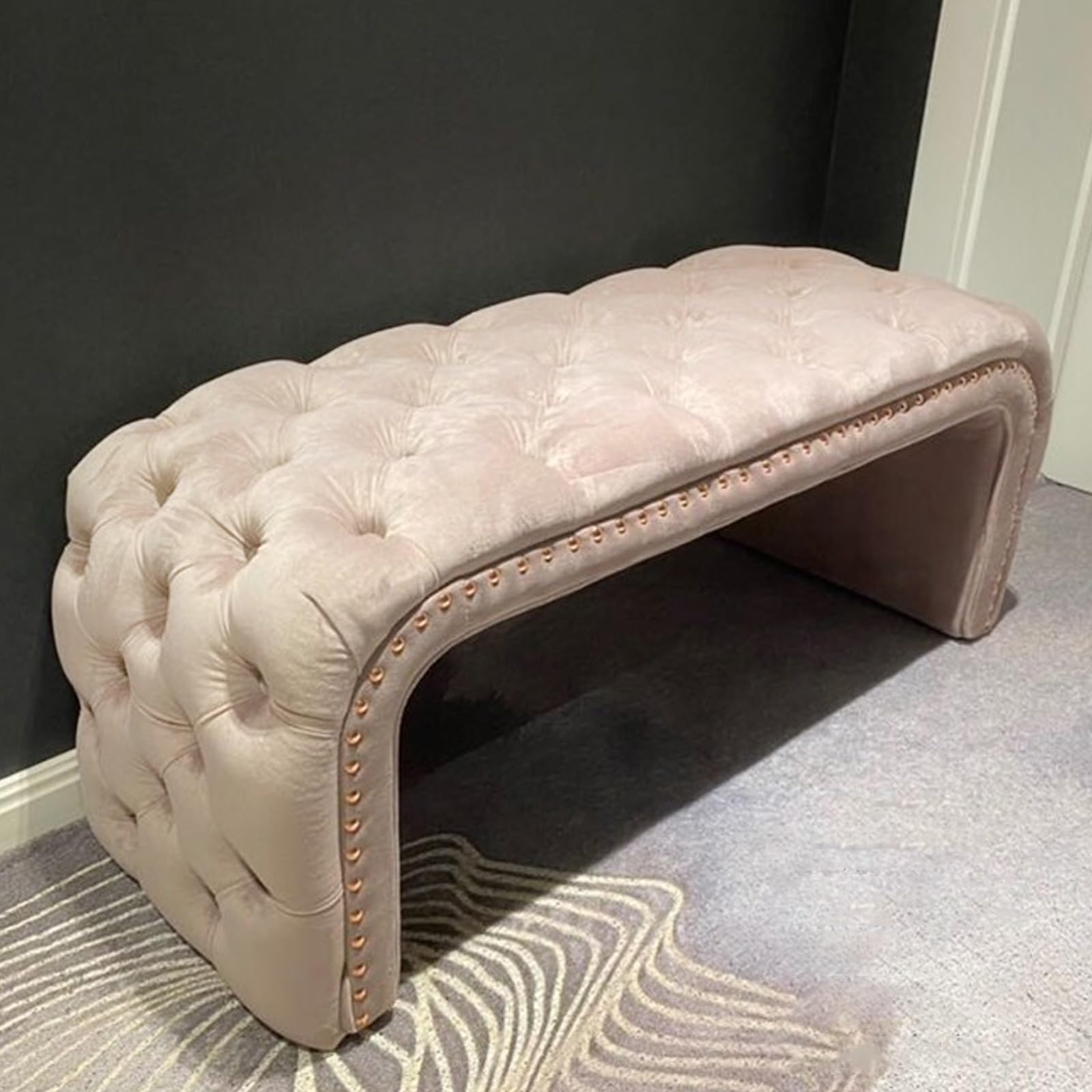 MSHGSKU Modern Upholstered Shoe Bench Stylish Fabric Entryway Storage Seat with Nailhead Trim Padded Footrest for Living Room & Dining Room (Pink 31.49in 80cm)
