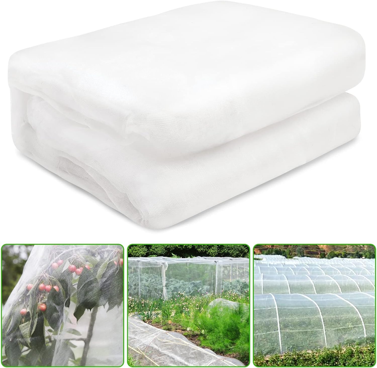 Garden Netting For Veg Patch Fine Mesh - Insect Netting, Anti Bird Butterfly Netting,Vegetable Plant Cover Fruit Crops Protect Net Insect Bird Bug Mesh Netting (3 * 15M with 10x ties and nails)
