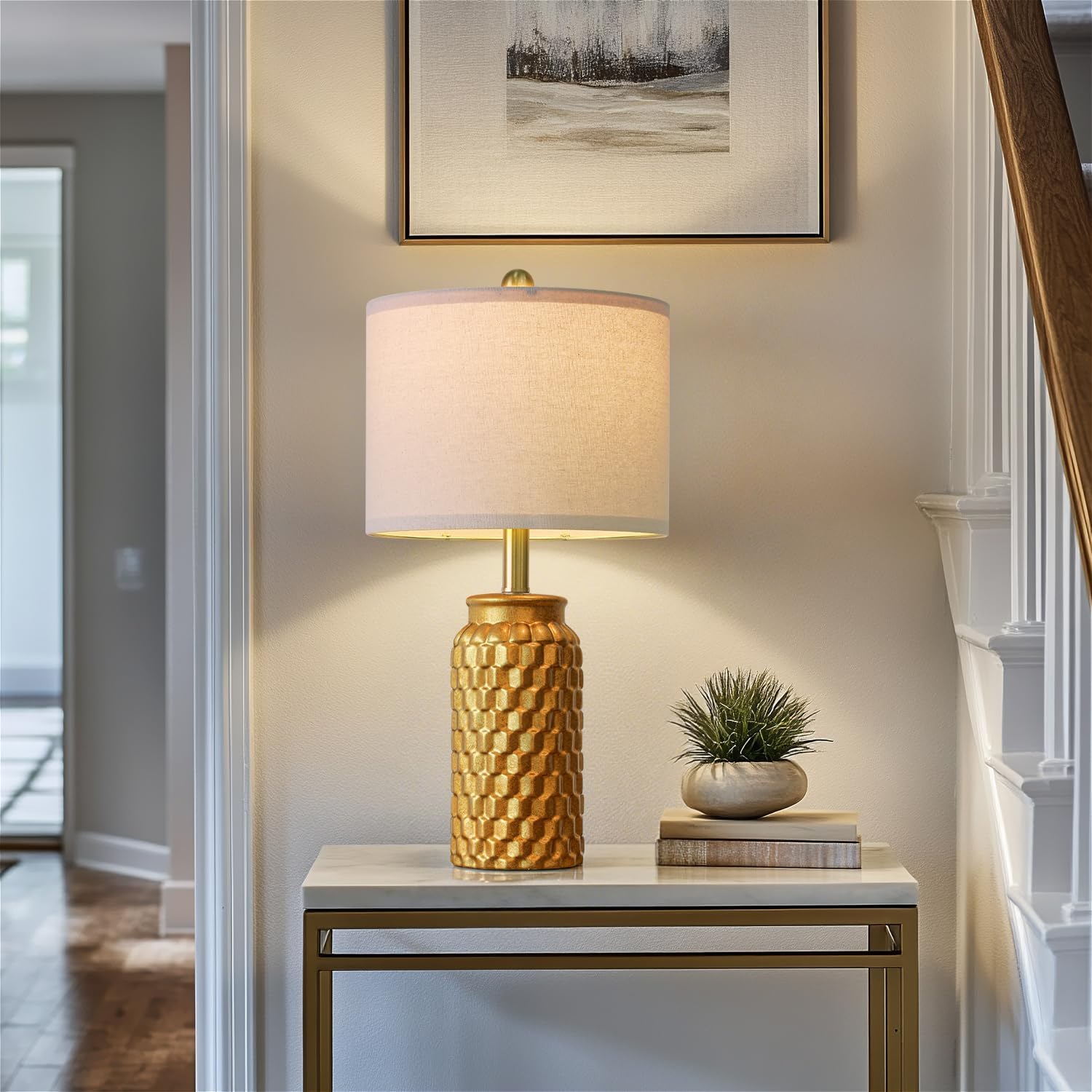 20.5" Gold Modern Ceramic Bedside Lamp Set of 2 for Bedroom Decor Farmhouse Table Lamp for Living Room Office Dorm