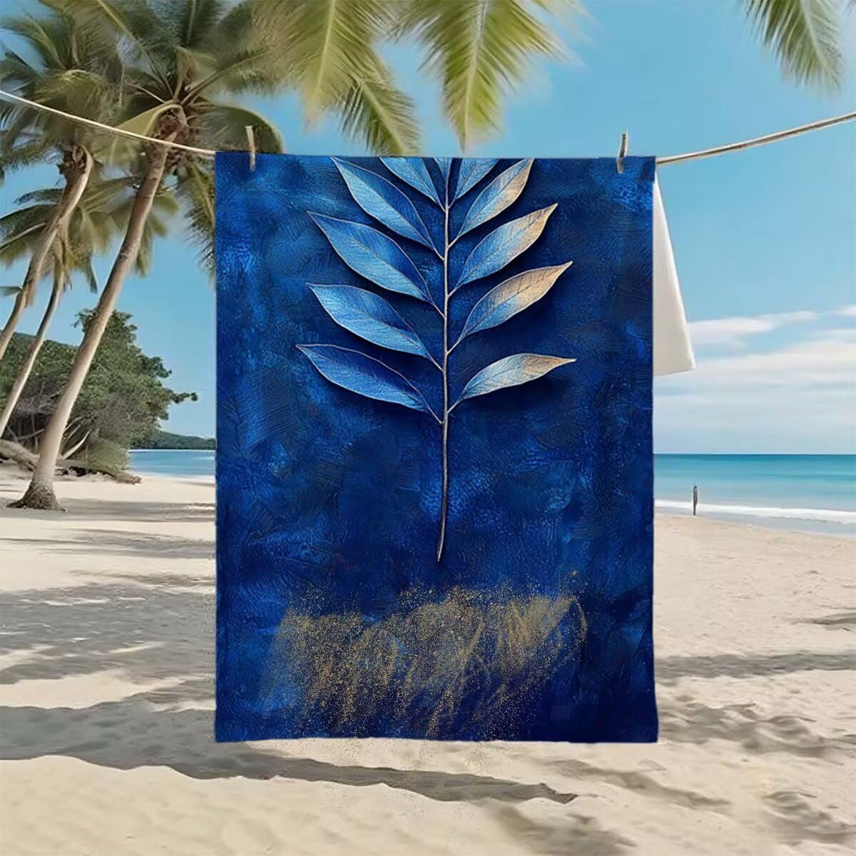 Toalla de Playa Grande 220x100cm/35x70cm, Juego de 2 Toalla Microfibra XXL de Antiarena, Toallas Playa Suave Ligera, Absorbente Secado Rápido, Beach Towel Viaje Yoga, Regalo Mujer Hombre (Hojas) C-94