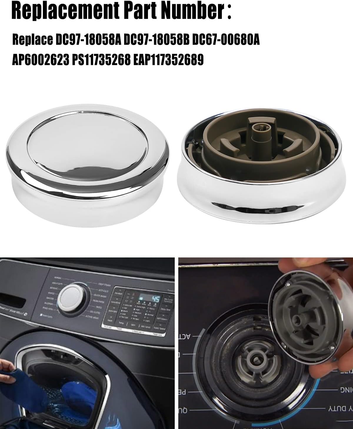 Replace DC97-18058C Washer Dryer Knob Fit for Samsung Washer/Dryer DV10K6500EV DVE45M5500W DVG45N5300F, Laundry Appliance Control Knob Replace DC97-18058A DC97-18058B, 2 Pack