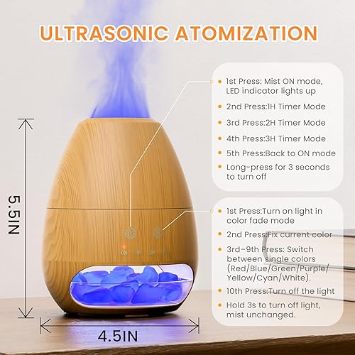 Miniatura 3 de Difusor ultrasónico de aceite esencial con roca de sal del Himalaya, difusor de llama con 7 luces LED, difusor de aceite de aromaterapia pequeño de
