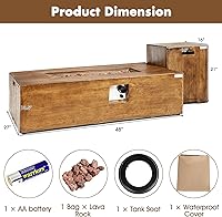 Vista 5 de Tangkula Patiojoy - Juego de 2 mesas para fogata de propano para exteriores, 48 pulgadas, rústica, 50,000 BTU, mesa rectangular de gas con mesa