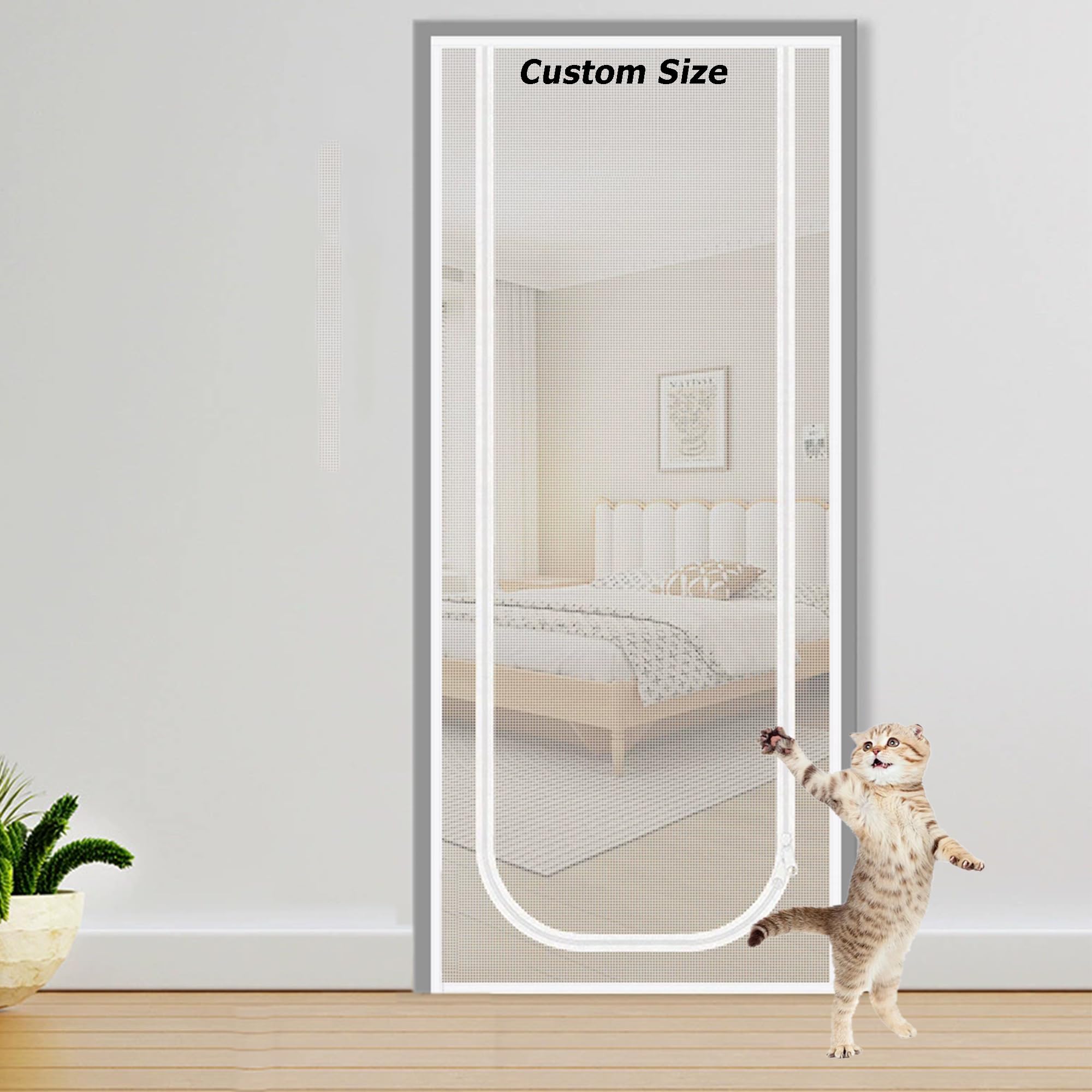 Xxiudee Grey Custom Size Cat Screen Door, Self-Adhesive Cat Balcony Nets Fly Screen Mosquito Netting With Double-Side Zipper, Prevent Dogs Cats Running Out From Home (Custom Size)