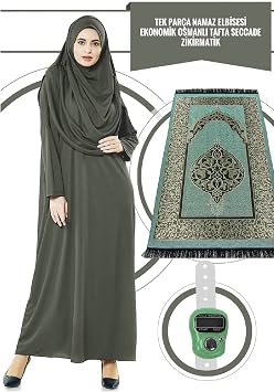 hvan Online Tek Par a Namaz Elbisesi - Haki - 5015 & Seccade & Zikirmatik -  l  Tak m Haki 46-52
