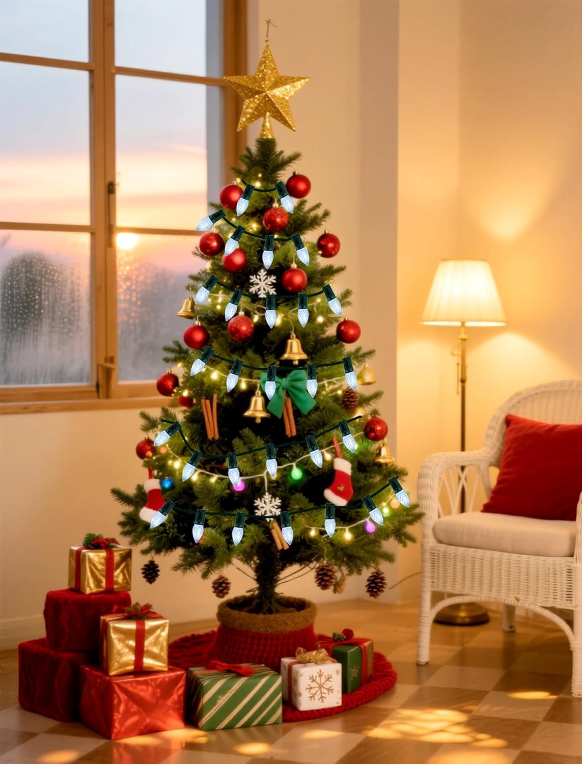 30-Pack C7 Diamond Faceted LED Replacement Bulbs, Shatterproof Cool White (10000K), High Visibility, 0.6W Energy Saving, E12 Base for Modern Holiday & Outdoor Security Lights - Image 3