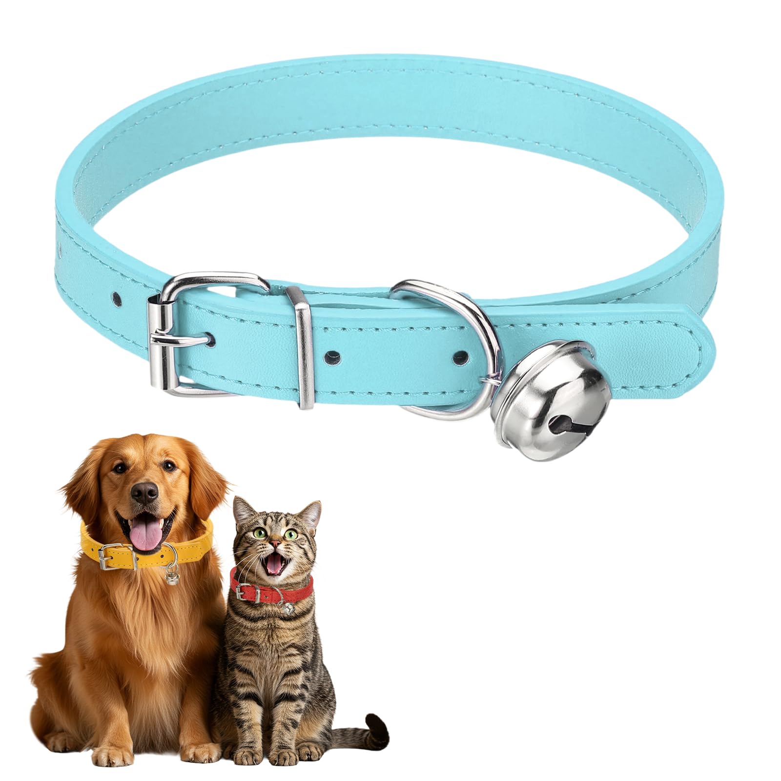 sourcing map Dog Collar with Bell, Pu Leather Cat Collars Pet Basic Soft Padded Adjustable Buckle, 20" (Sky Blue, 1 Pcs), Intended for Teacup/Little Dog/Kitten Cats/Small Animals — image 1