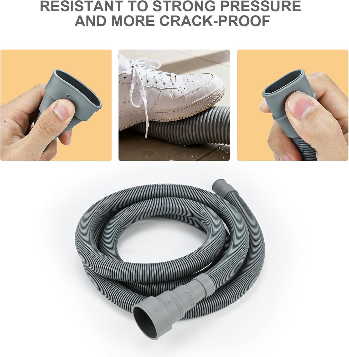 5ft Universal Washing Machine Drain Hose Extension Kit, 7-Piece Set with Adapter, U-Bend Bracket, 4 Clamps, Flexible Washer & Dishwasher Drain Hose, Fits Dehumidifiers & Laundry Machines