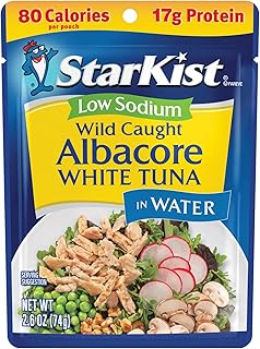 StarKist Low Sodium Albacore White Tuna in Water, 2.6 oz Pouch (1 Pack) Ready to Eat Wild Caught Tuna, 17g Protein, 80 Calories Per Serving, Gluten Free, Soy Free, Kosher, Perfect for Meals and Snacks