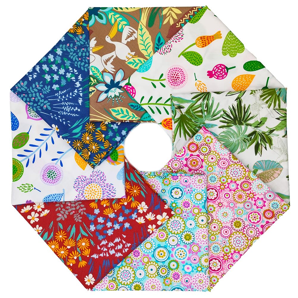Fat Quarters Fabric Bundles, 8 Pcs (19.69in x 19.69in /50cm x 50cm) Sewing Patterns Quarter Precut Fabrics for Quilting Squares Sheets, Premium Cotton Patchwork DIY Crafting, Red Floral.