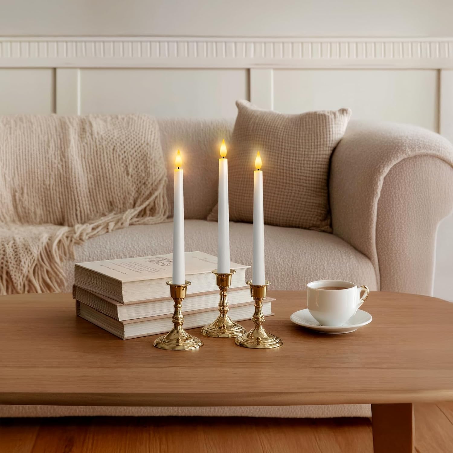 6 Pcs Flameless Taper Candles with Remote and Timer, 9.6 Inches Plastic LED Candlesticks, White Battery Operated Window Candles, for Home Wedding Christmas Party Decoration - Image 3