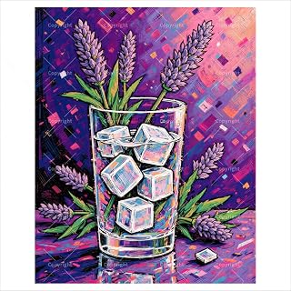 ENTORLAB Lavender Drink Digital Painting Kit for Adults - DIY Glass with Ice Cubes and Flowers Oil Painting on Canvas 16x20 Inches, Acrylic Paint Kit, Good for Beginners, Home Decor or Gift Artwork