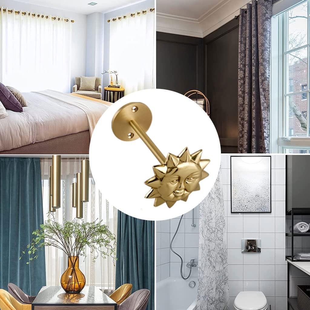 Curtain Tiebacks Sun Moon Shape Curtain Holdbacks, American Vintage Brass Curtain Buckle, Nordic Creativity Curtain Hooks, Bedroom Window Ornaments, Hole Installation (Color : Gold Color, Size : A*2