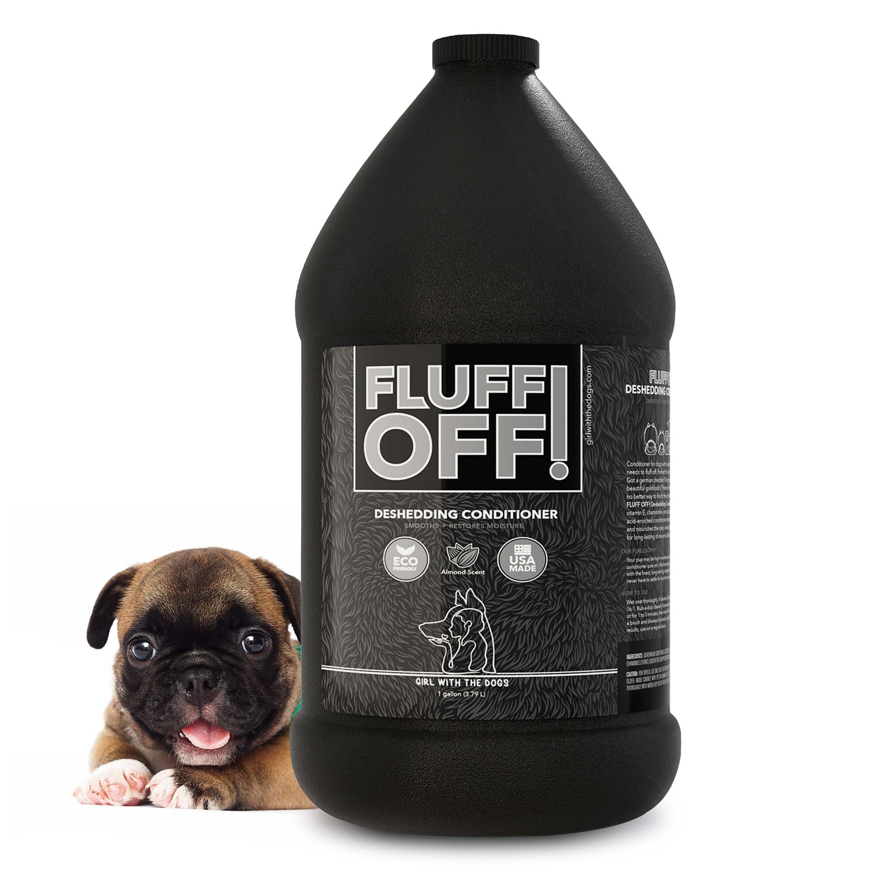 Fluff Off! by Girl With The Dogs, Natural Deshedding Dog/Cat Conditioner, 1 Gal, Made in USA 8 Wks+