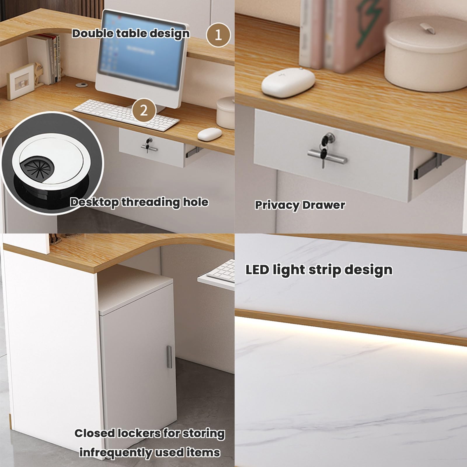 Empfangstheke,Moderne Rezeptionstheken,L-Förmiger Rezeptionstheke Empfangstisch,Geschlossene mit Schließfachaufbewahrung,mit LED-Beleuchtung, Flexibel kombinierbar(R,130cm/51.2in)
