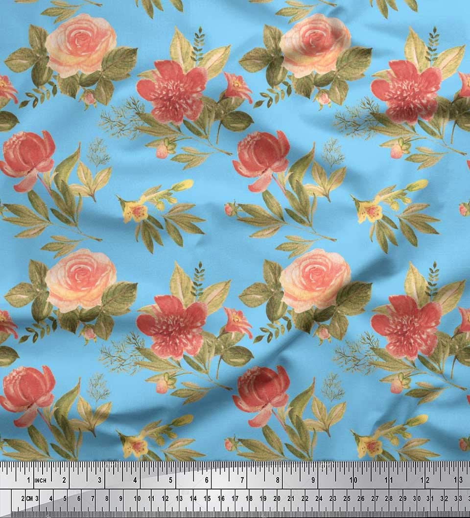 Soimoi Black Poly Georgette Fabric By Yard | Rose & Peony Floral Print | 42 Inch Wide Craft Textile