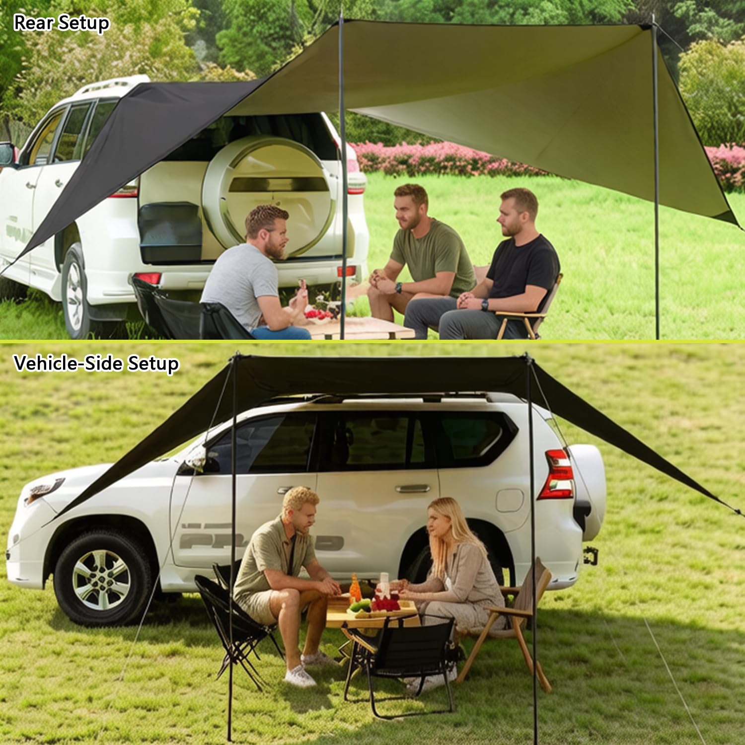 SUV-Seitenmarkise für Autocamping, Sonnenschutzsegel mit Saugnapfhalterung aus silberbeschichtetem/lichtundurchlässigem Stoff, großer Unterstand für Picknicks, Strandausflüge und Reisen