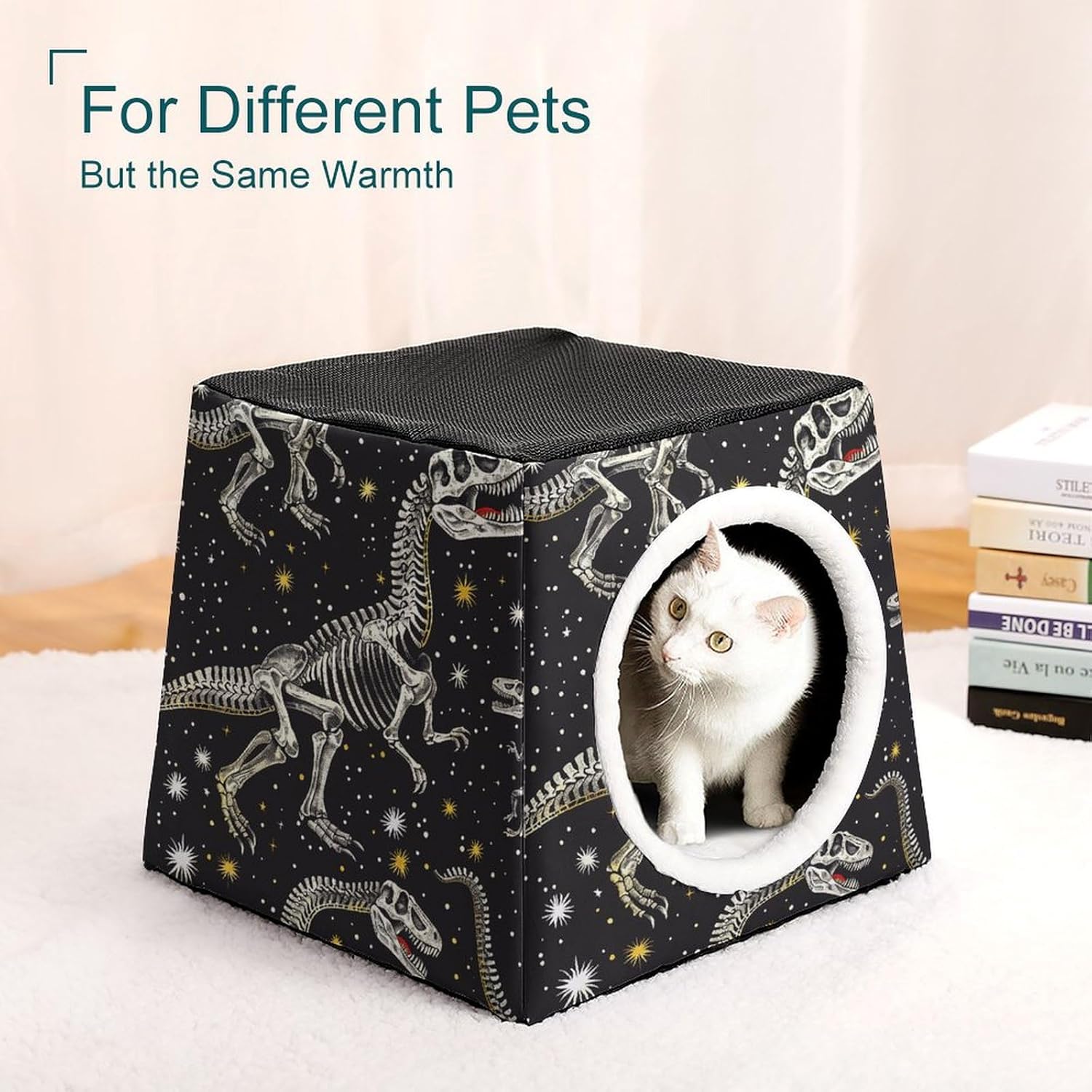 Pet Sleeping Nest Bed, Dinosaur Skeleton Pattern Printed Dog House Cat Nest, Winter Pet House are Suitable for Most Cats, Dogs, and Other Small Pets