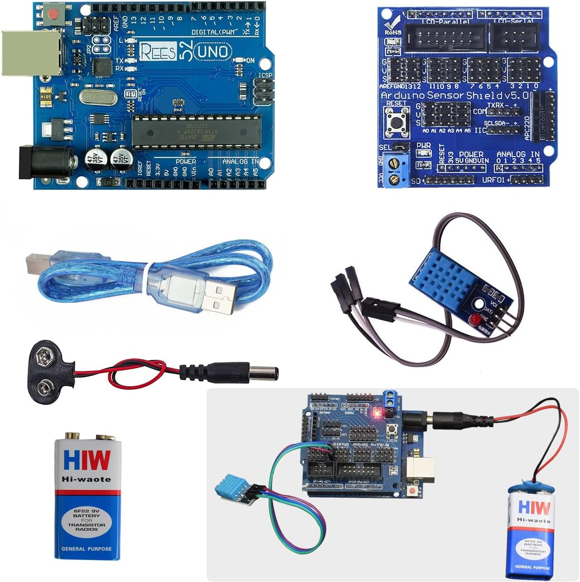 REES52 Make A Project Using UNO Sensor Shield Using DHT11 Temperature And Humidity Sensor Interfacing Compatible With Arduino Uno With Step By Step Instruction Manual - KT722