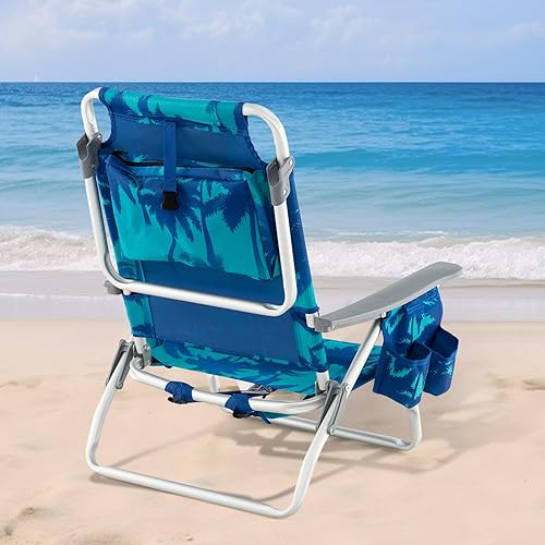 Miniatura 2 de GYMAX Sillas de playa, silla de camping con reposabrazos, bolsa refrigeradora, soporte para tazas, barra de toalla y bolsillos laterales, silla de