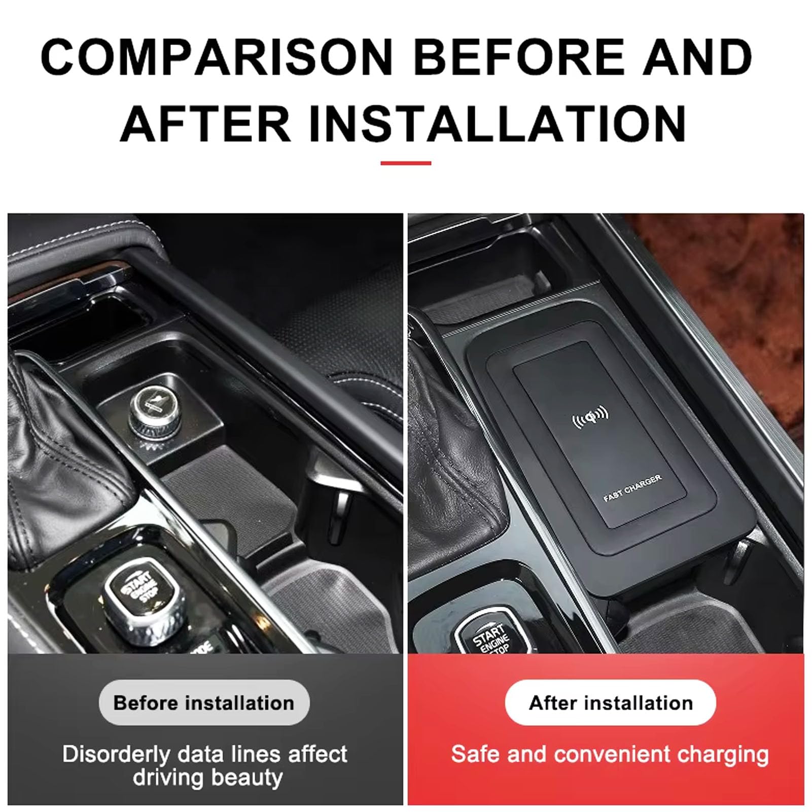 Bezprzewodowa ładowarka Samochodowa do Volvo 2015-2024 XC90, 2018-2024 XC60, 2016-2024 S90 i V90, 2018-2023 V60, 2020-2023 S60 z 27W Podwójnym Portem USB, Szybka ładowarka do i-Phone Sam-sung